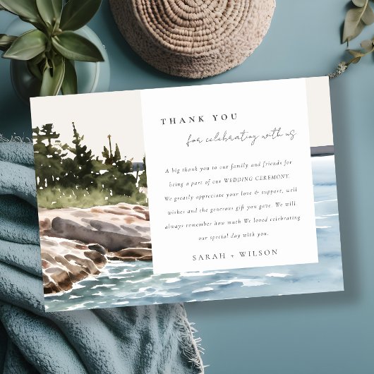 ロッキーパインマウンテンウォーターカラーシースケープ結婚ズ サンキューカード