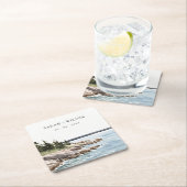 ロッキーパインマウンテンウォーターカラーシースケープ結婚ズ スクエアペーパーコースター (インサイチュ)