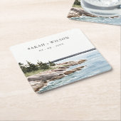 ロッキーパインマウンテンウォーターカラーシースケープ結婚ズ スクエアペーパーコースター (アングル)