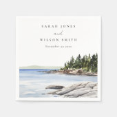 ロッキーパインマウンテンウォーターカラーシースケープ結婚ズ スタンダードカクテルナプキン (正面)