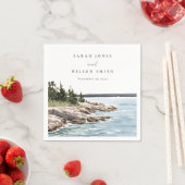 ロッキーパインマウンテンウォーターカラーシースケープ結婚ズ スタンダードカクテルナプキン (インサイチュ)