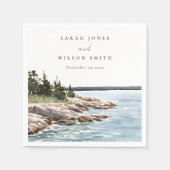 ロッキーパインマウンテンウォーターカラーシースケープ結婚ズ スタンダードカクテルナプキン (正面)