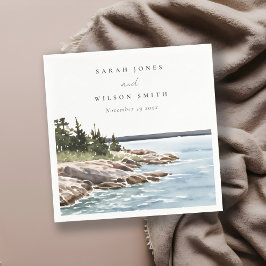 ロッキーパインマウンテンウォーターカラーシースケープ結婚ズ スタンダードカクテルナプキン