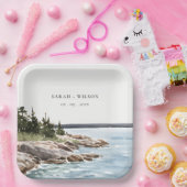 ロッキーパインマウンテンウォーターカラーシースケープ結婚ズ ペーパープレート (パーティー)