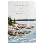 ロッキーパインマウンテンウォーターカラーシースケープ結婚ズ ミディアムペーパーバッグ (裏面)