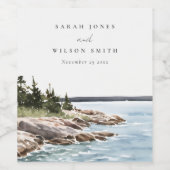 ロッキーパインマウンテンウォーターカラーシースケープ結婚ズ ワインラベル (シングルラベル)