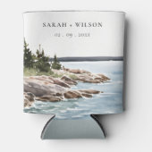 ロッキーパインマウンテンウォーターカラーシースケープ結婚ズ 缶クーラー (正面)