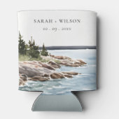 ロッキーパインマウンテンウォーターカラーシースケープ結婚ズ 缶クーラー (裏面)