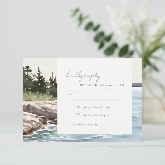 ロッキーパインマウンテンシースケープウォーター結婚カラー 出欠カード (スタンド正面)