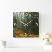 ロッキーマウンテンの白い樺の木の木と秋シダ スクエア壁時計 (ホーム)