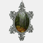 ロッキーマウンテンの白い樺の木の木と秋シダ スノーフレークピューターオーナメント (左)