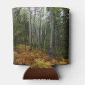 ロッキーマウンテンの白い樺の木の木と秋シダ 缶クーラー (裏面)