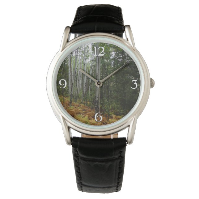 ロッキーマウンテンの白い樺の木の木と秋シダ 腕時計 (正面)