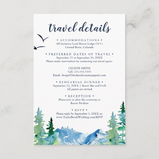 ロッキーマウンテンデスティネーションウェディングトラベル詳細 エンクロージャーカード (正面)