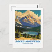 ロッキーマウンテンナショナルパークイラストレーションレトロH ポストカード (正面/裏面)