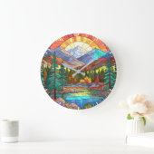 ロッキーマウンテンナショナルパークステンドグラスロッキー ラージ壁時計 (ホーム)