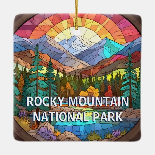 ロッキーマウンテン国立公フェイク園ステンドグラス セラミックオーナメント (裏面)