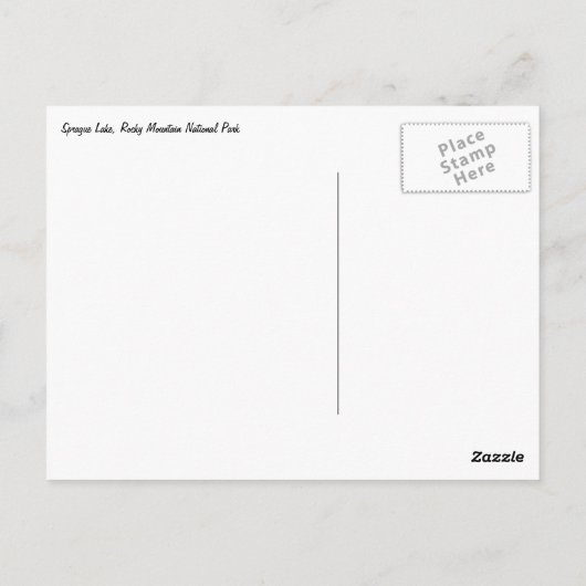 ロッキーマウンテン国立公園のスプラハ湖II ポストカード (裏面)