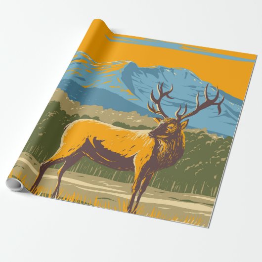 ロッキーマウンテン国立公園のワピティ ラッピングペーパー (アンロールド)