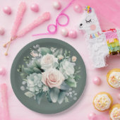 ロッキーリバー深いグリーン赤面ピンクローズシャワー ペーパープレート (パーティー)