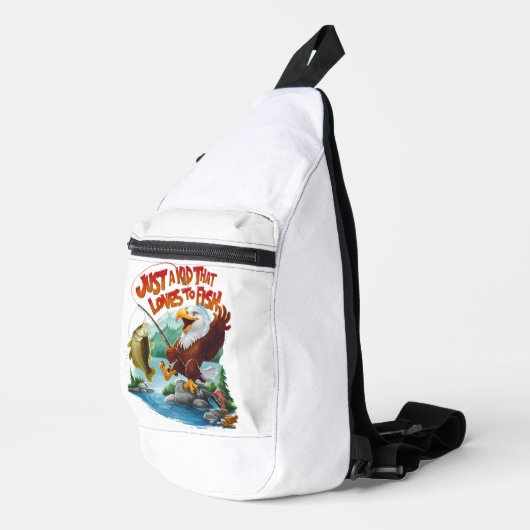 ロッキー威厳のある止り木に新鮮な魚を乗せたハゲのワシ スリングバッグ (右コーナー)