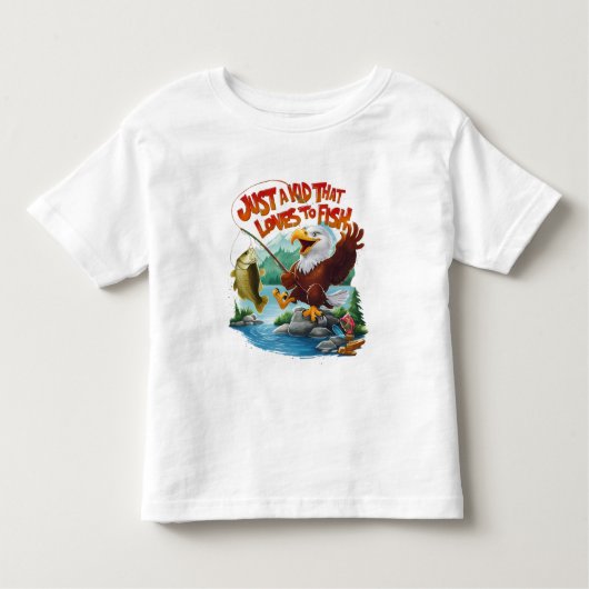ロッキー威厳のある止り木に新鮮な魚を乗せたハゲのワシ トドラーTシャツ (正面)