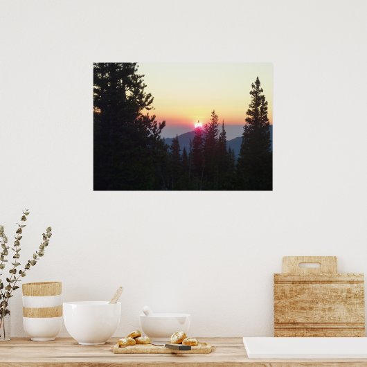 ロッキー山の森の日の出 ポスター (キッチン)