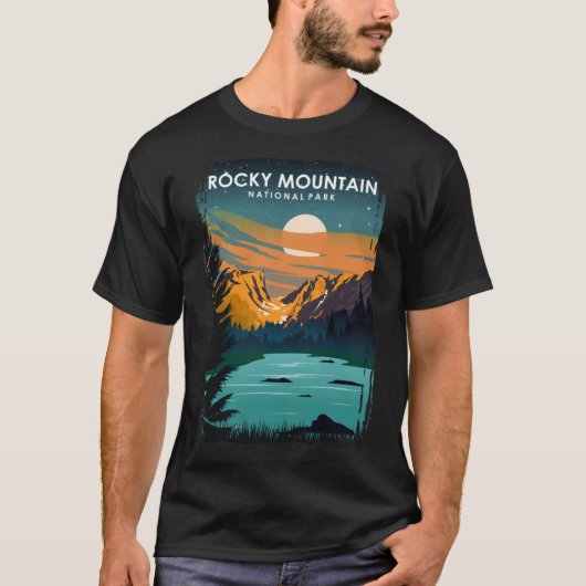 ロッキー山ナショナルパークの夜のビンテージ風ミニ Tシャツ (正面)