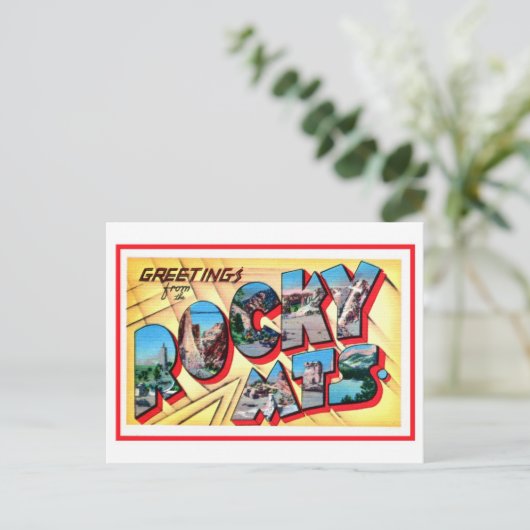 ロッキー山脈からのヴィンテージの挨拶 ポストカード (スタンド正面)