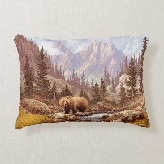 ロッキー山脈のグリズリーベア/ AF-006bear,g アクセントクッション (正面)