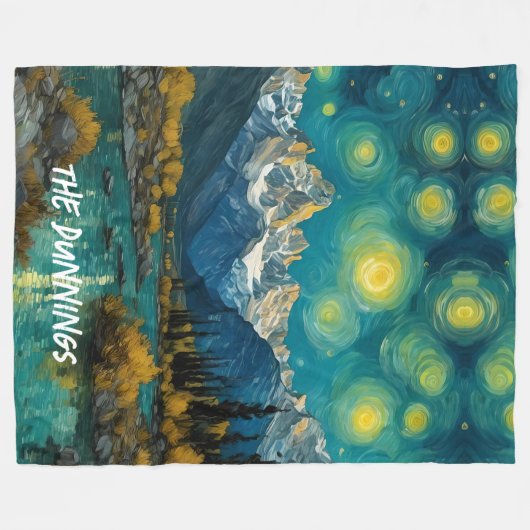 ロッキー山脈の星空の夜 フリースブランケット (正面(横))