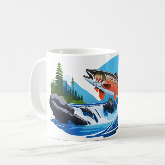ロッキー山脈の野生のマスが泳ぐ渓流  コーヒーマグカップ (正面左)