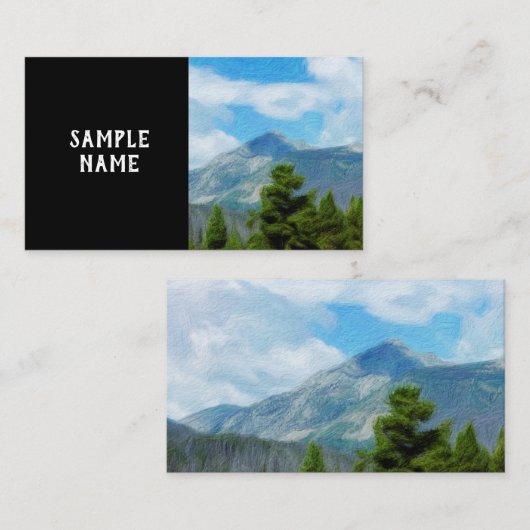 ロッキー山脈の風景自然アートをブラック 名刺 (正面/裏面)