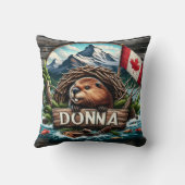 ロッキー山脈を持つ湖の近くのカナダビーバー クッション (裏面)