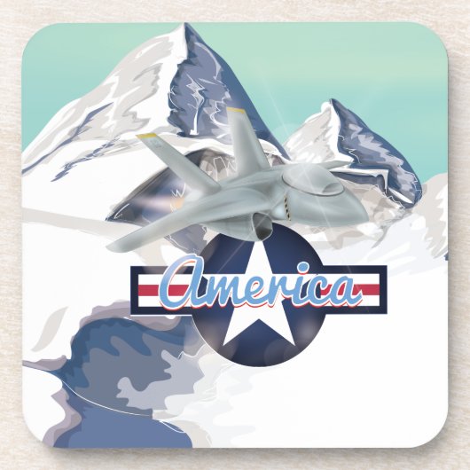 ロッキー山脈を飛んでいる越えるアメリカンジェット飛行機 コースター (正面)