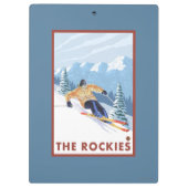 ロッキー山脈- Downhhillの雪のスキーヤー クリップボード (裏面)