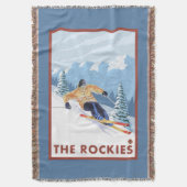ロッキー山脈- Downhhillの雪のスキーヤー スローブランケット (正面縦)