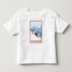 ロッキー山脈- Downhhillの雪のスキーヤー トドラーTシャツ