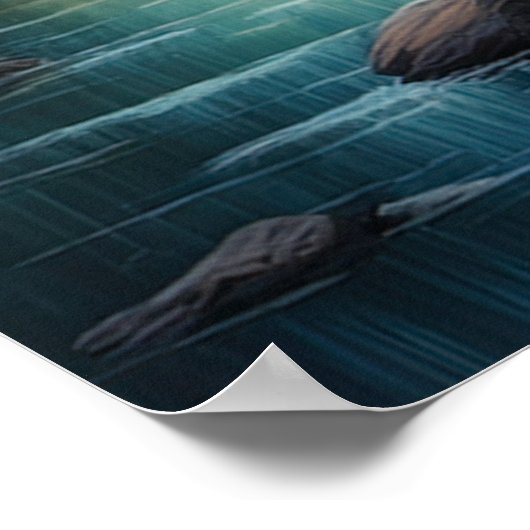 ロッキー川岸と夕暮れの秋の森 ポスター (角)