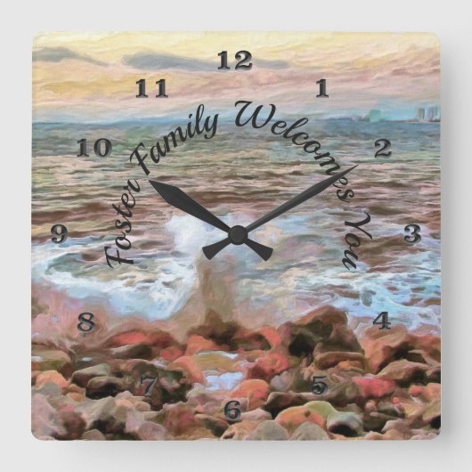 ロッキー波0742 スクエア壁時計 (正面)