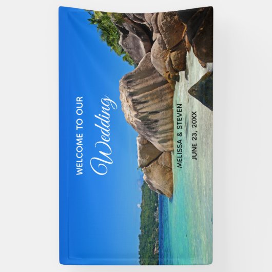ロッキー海と美しい熱帯ビーチ結婚式 横断幕 (縦)