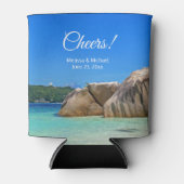 ロッキー海と美しい熱帯ビーチ結婚式 缶クーラー (正面)