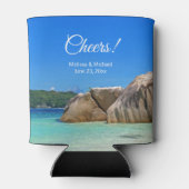 ロッキー海と美しい熱帯ビーチ結婚式 缶クーラー (裏面)