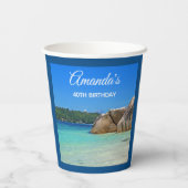 ロッキー海と美しい熱帯ビーチ誕生日 紙コップ (裏面)