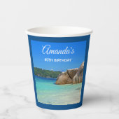 ロッキー海と美しい熱帯ビーチ誕生日 紙コップ (正面)
