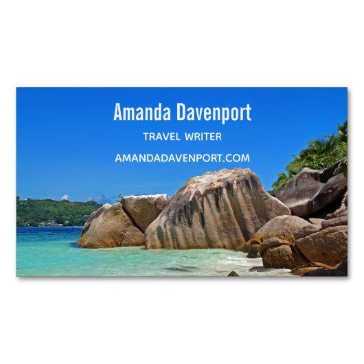 ロッキー海と美しい熱帯ビーチ マグネット名刺 (正面)
