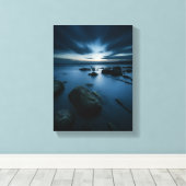 ロッキー海岸の青い夕暮れ キャンバスプリント (インサイチュ (ウッドフロア))