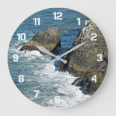 ロッキー海岸沿いの砕ける波 ラージ壁時計 (正面)