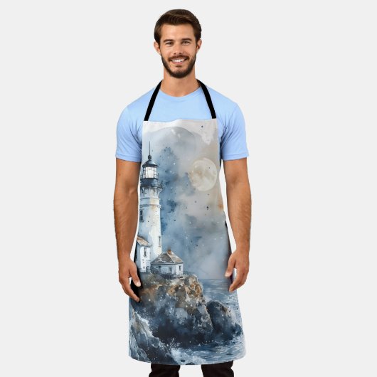 ロッキー海岸線沿いの月光の灯台 エプロン (着用した状態)