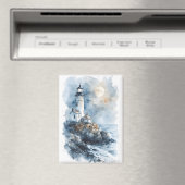 ロッキー海岸線沿いの月光の灯台 マグネット (インサイチュ (食洗機))